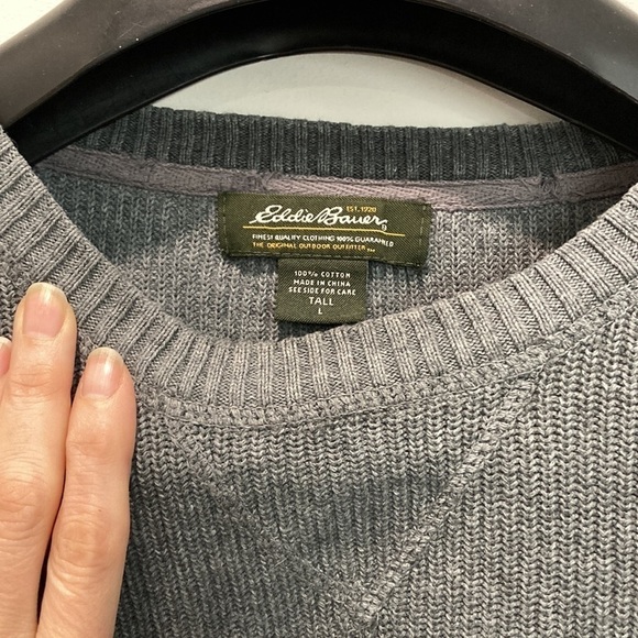 Eddie Bauer Grey Pullover Crewneck Sweater Large Tall - Picture 11 of 12